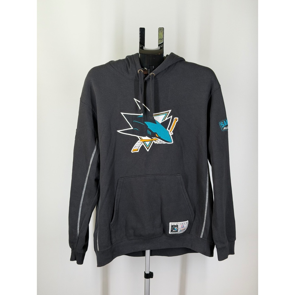 Majestic NHL San Jose Sharks Hoodie Mens Large Black Pullover Sweatshirt Logo